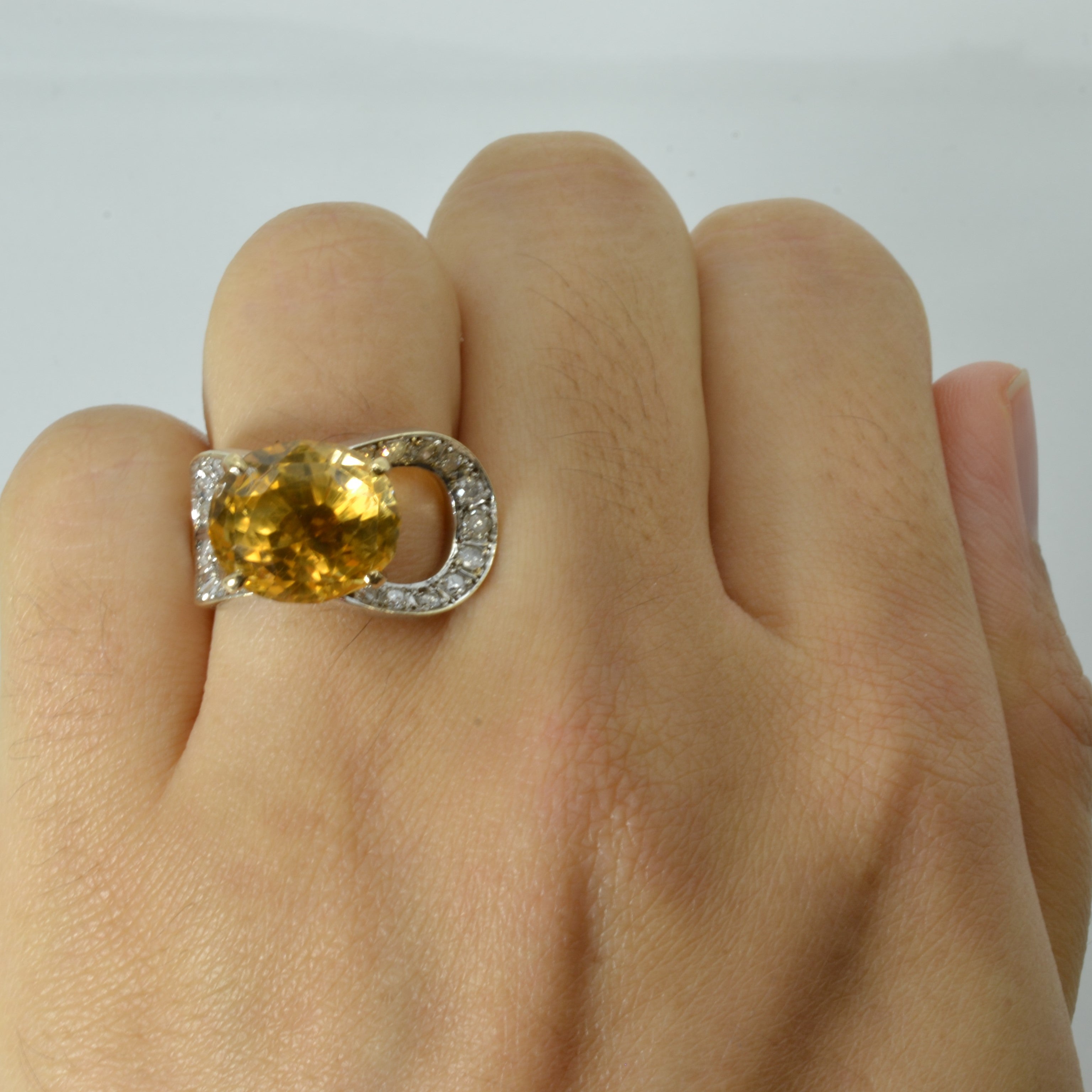 Citrine & Diamond Cocktail Ring | 6.50ct | 0.50ctw | SZ 4.5 |