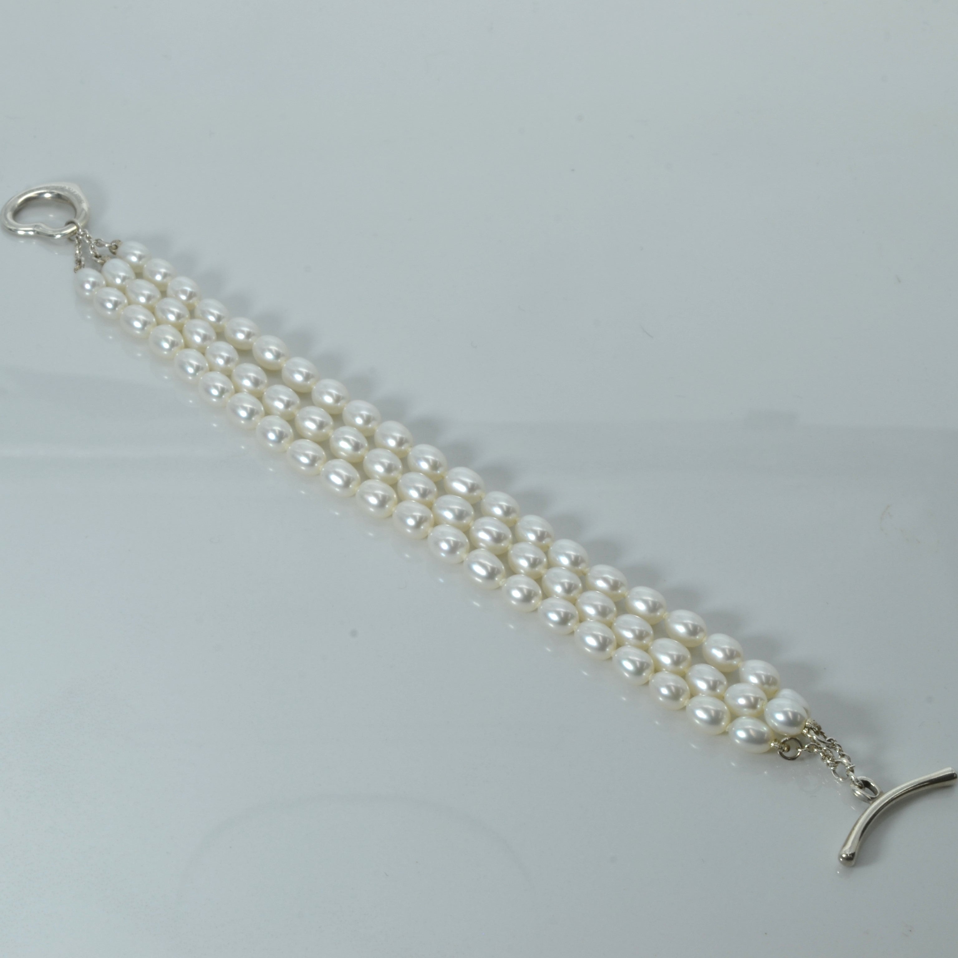 Tiffany & Co. Elsa Peretti Open Heart Fresh Water Pearl Bracelet | 7"|