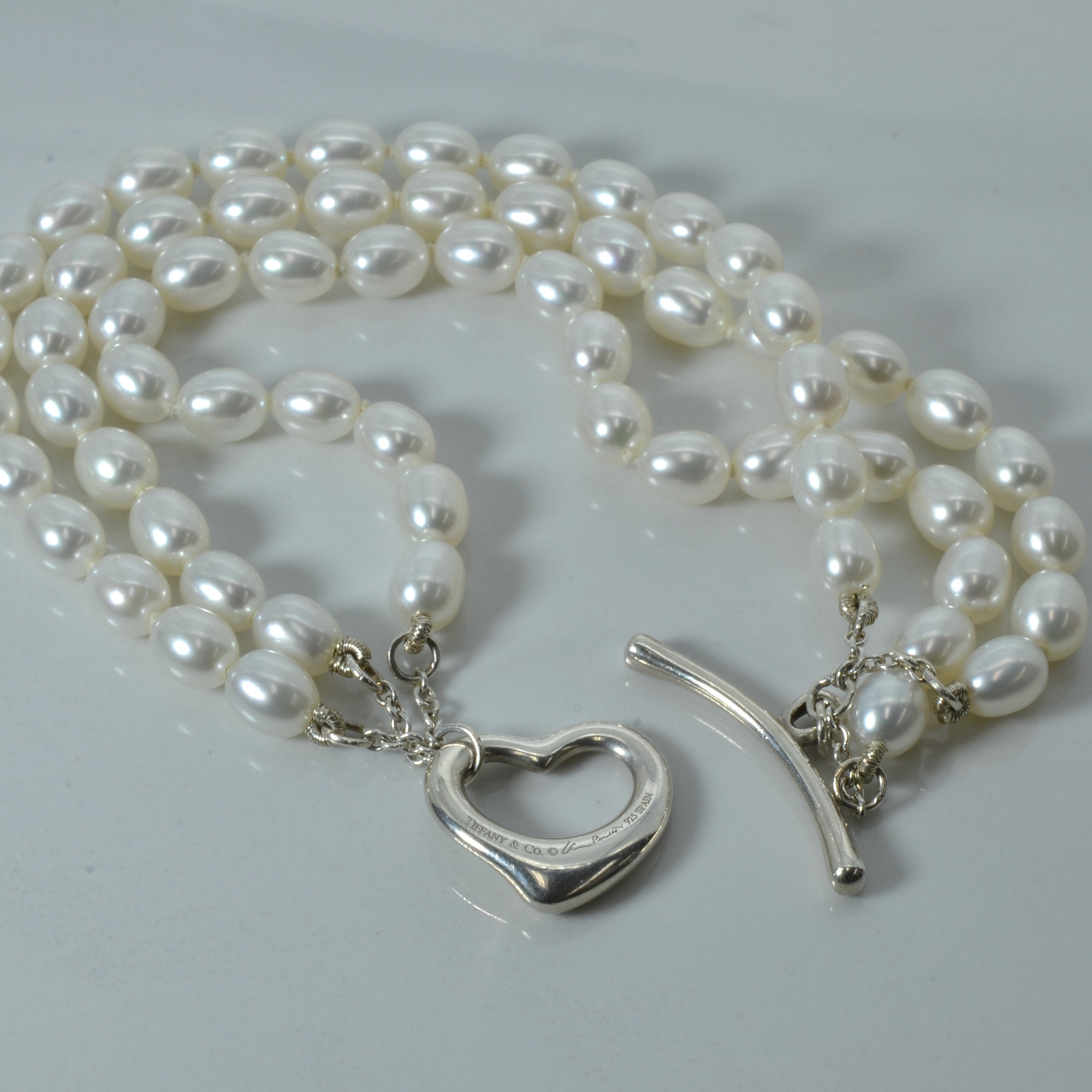 Tiffany & Co. Elsa Peretti Open Heart Fresh Water Pearl Bracelet | 7"|