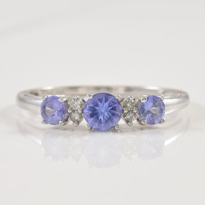 Three Stone Tanzanite & Diamond Ring | 0.50ctw, 0.04ctw | SZ 6.5 |