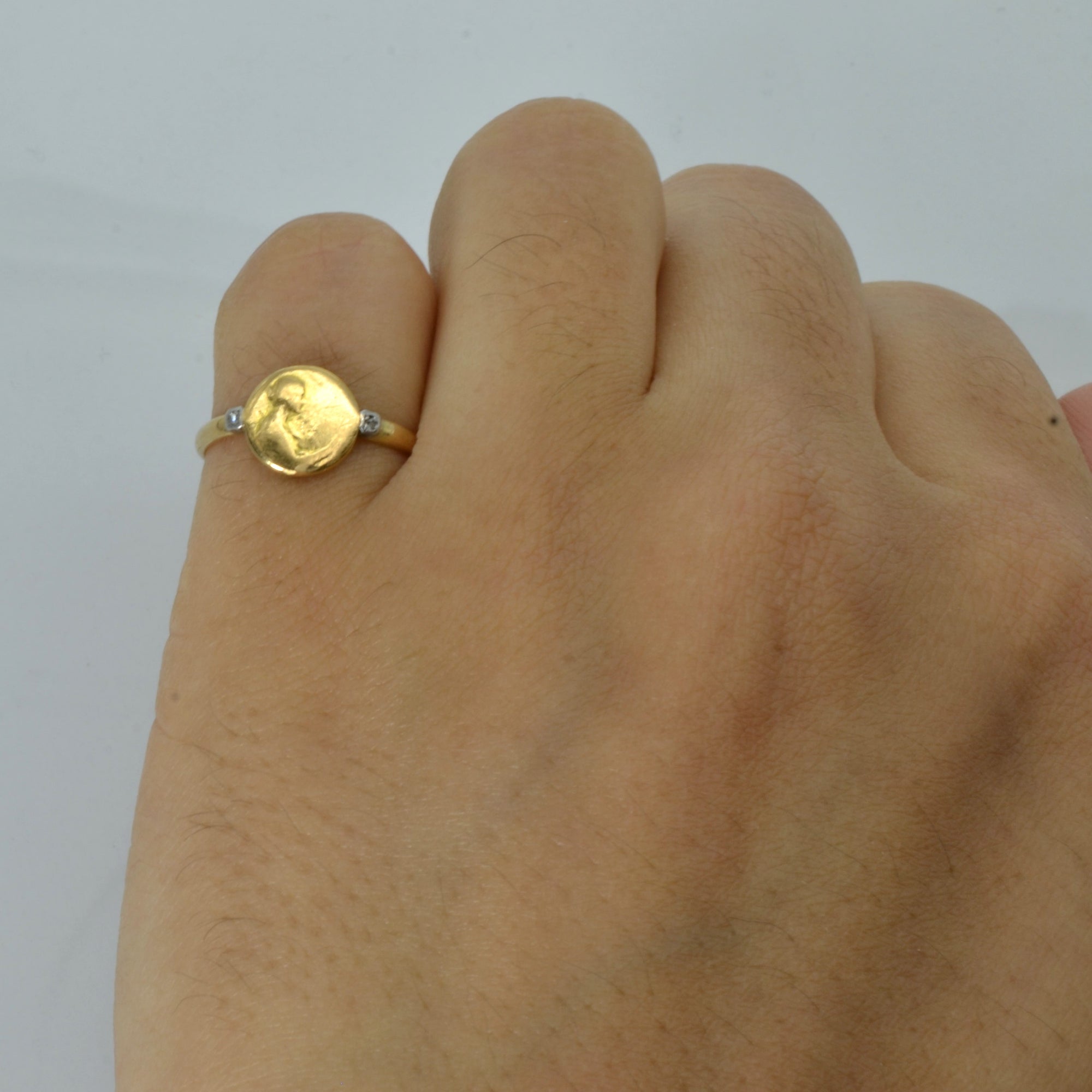 18k Yellow Gold Signet Ring | 0.02ctw | SZ 4.5 |