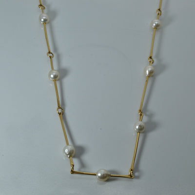 Elongated Gold Bar and Pearls Necklace | 48