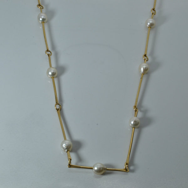 Elongated Gold Bar and Pearls Necklace | 48