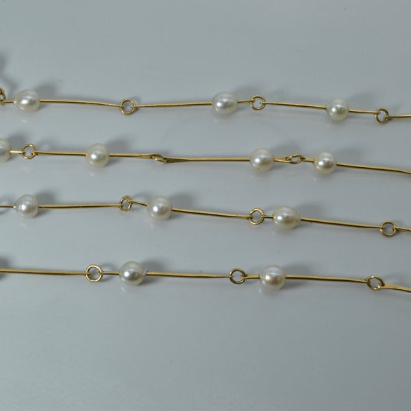Elongated Gold Bar and Pearls Necklace | 48