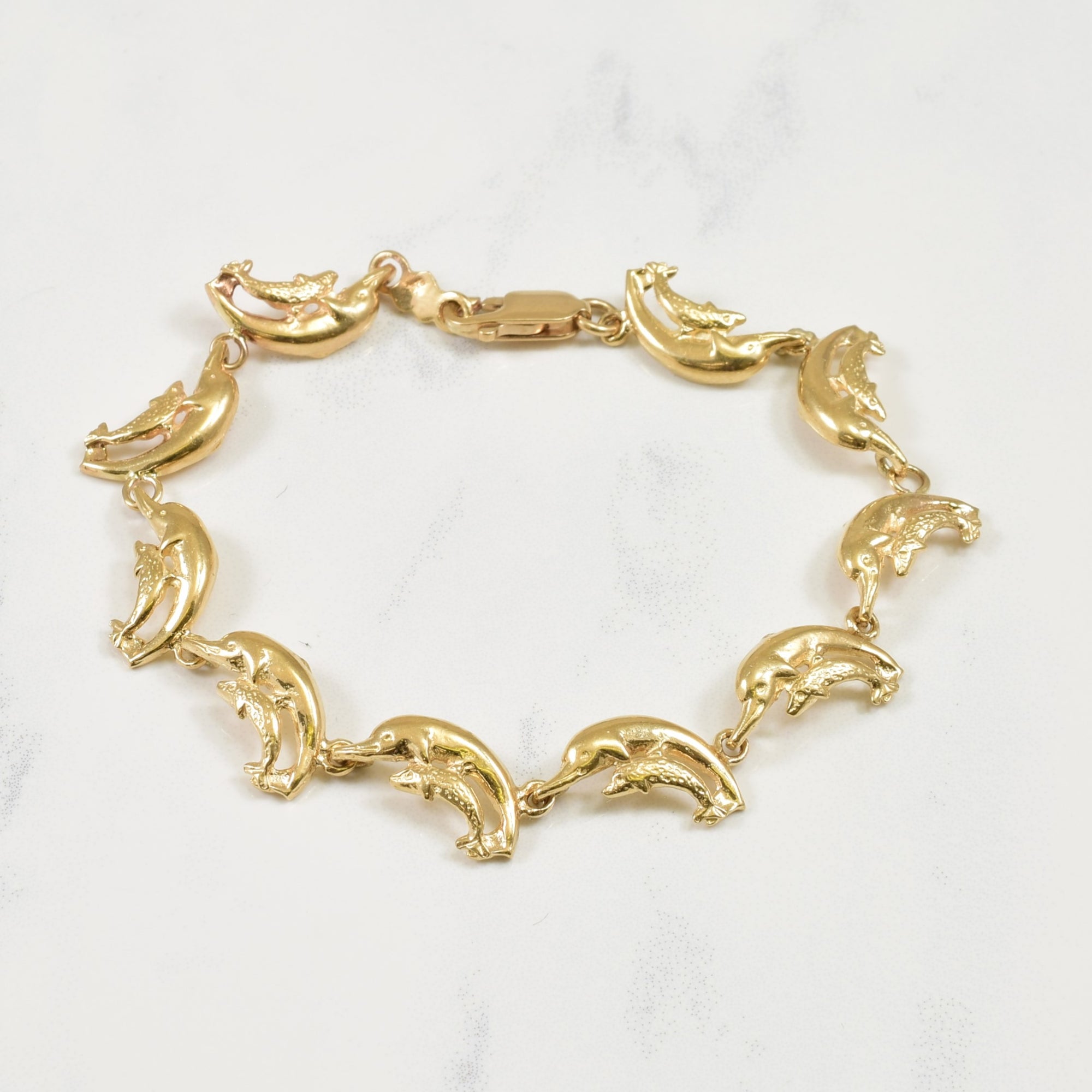 10k Yellow Gold Dolphin Bracelet | 6.5