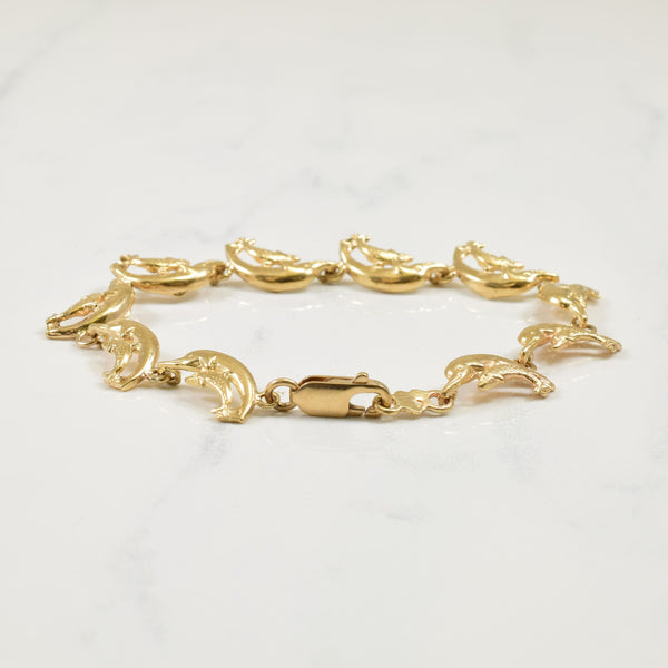 10k Yellow Gold Dolphin Bracelet | 6.5