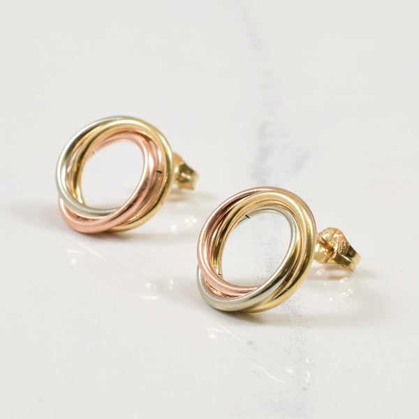 10k Tri Toned Gold Interlocking Circle Stud Earrings