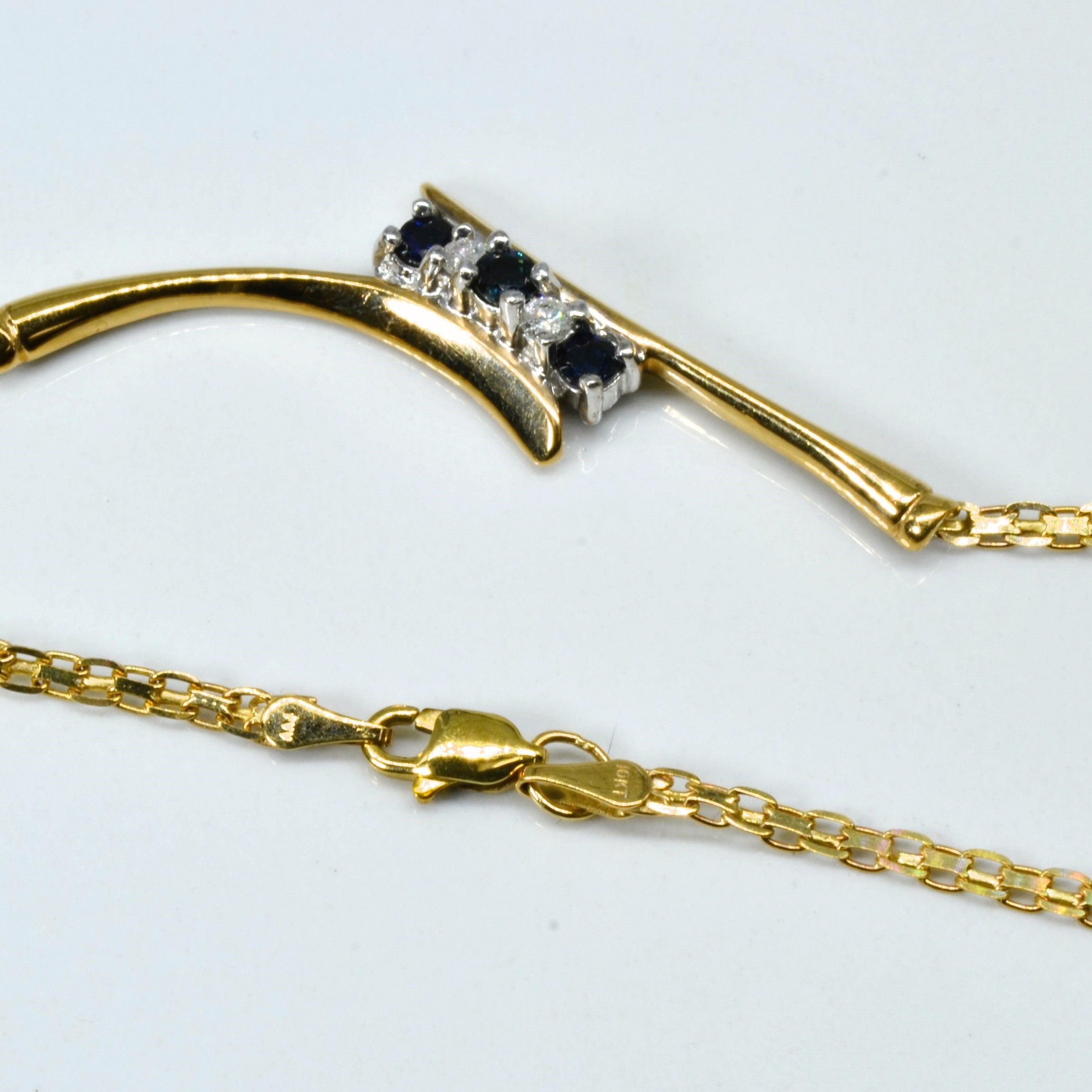 Bypass Sapphire & Diamond Gold Necklace | 0.39ctw | 0.10tw | 17"|