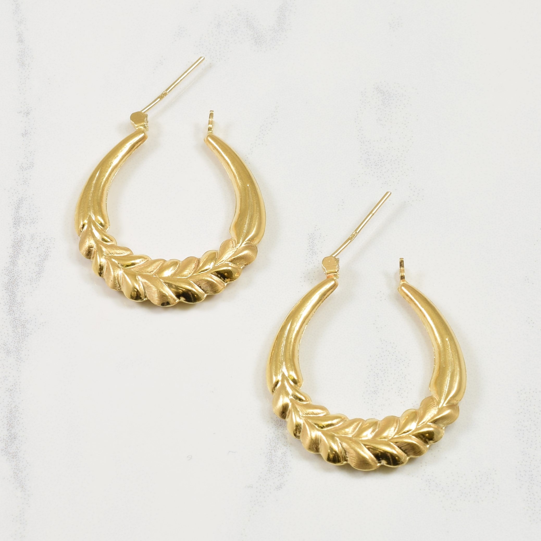14k Yellow Gold Leaf Hoop Earrings
