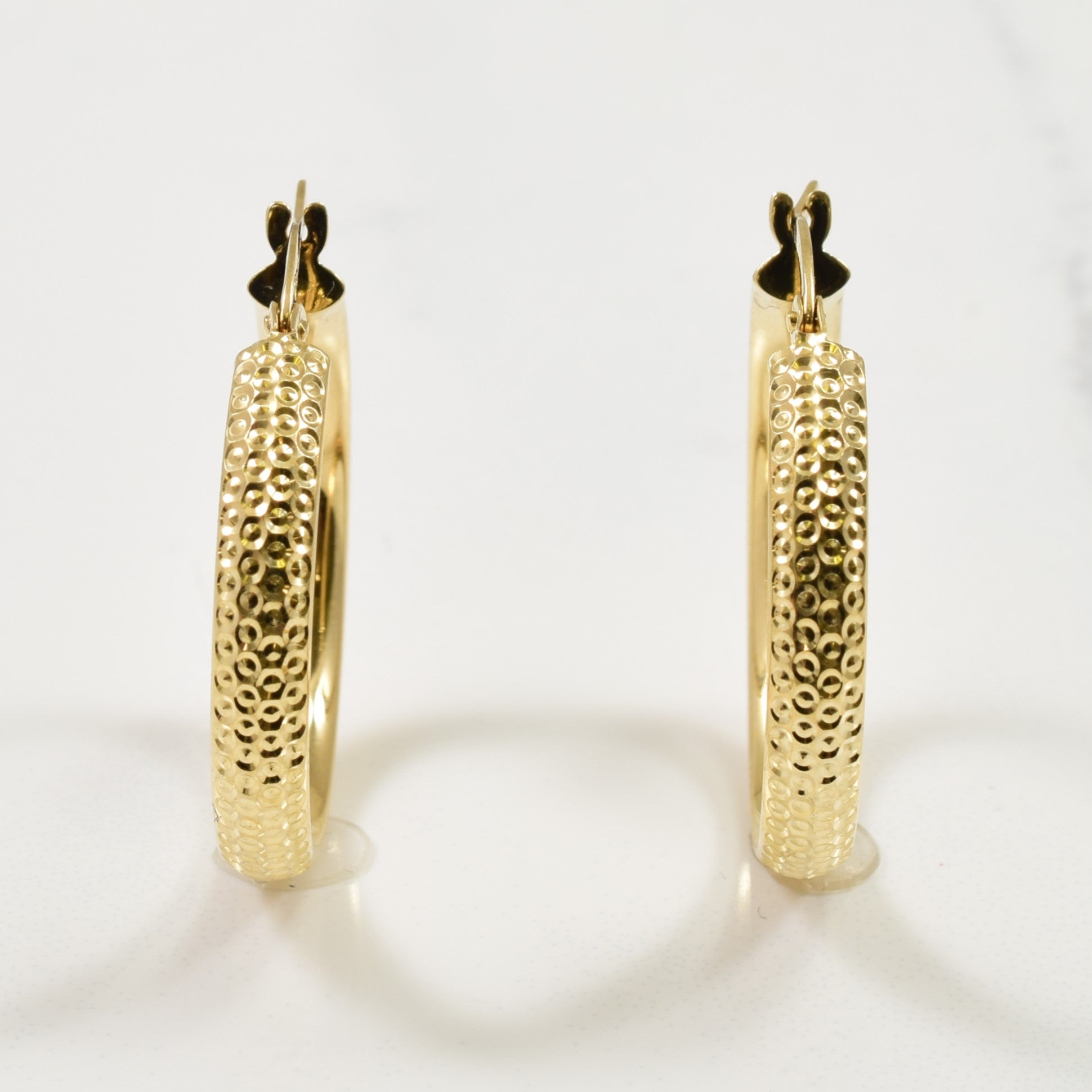 14k Yellow Textured Hoop Earrings