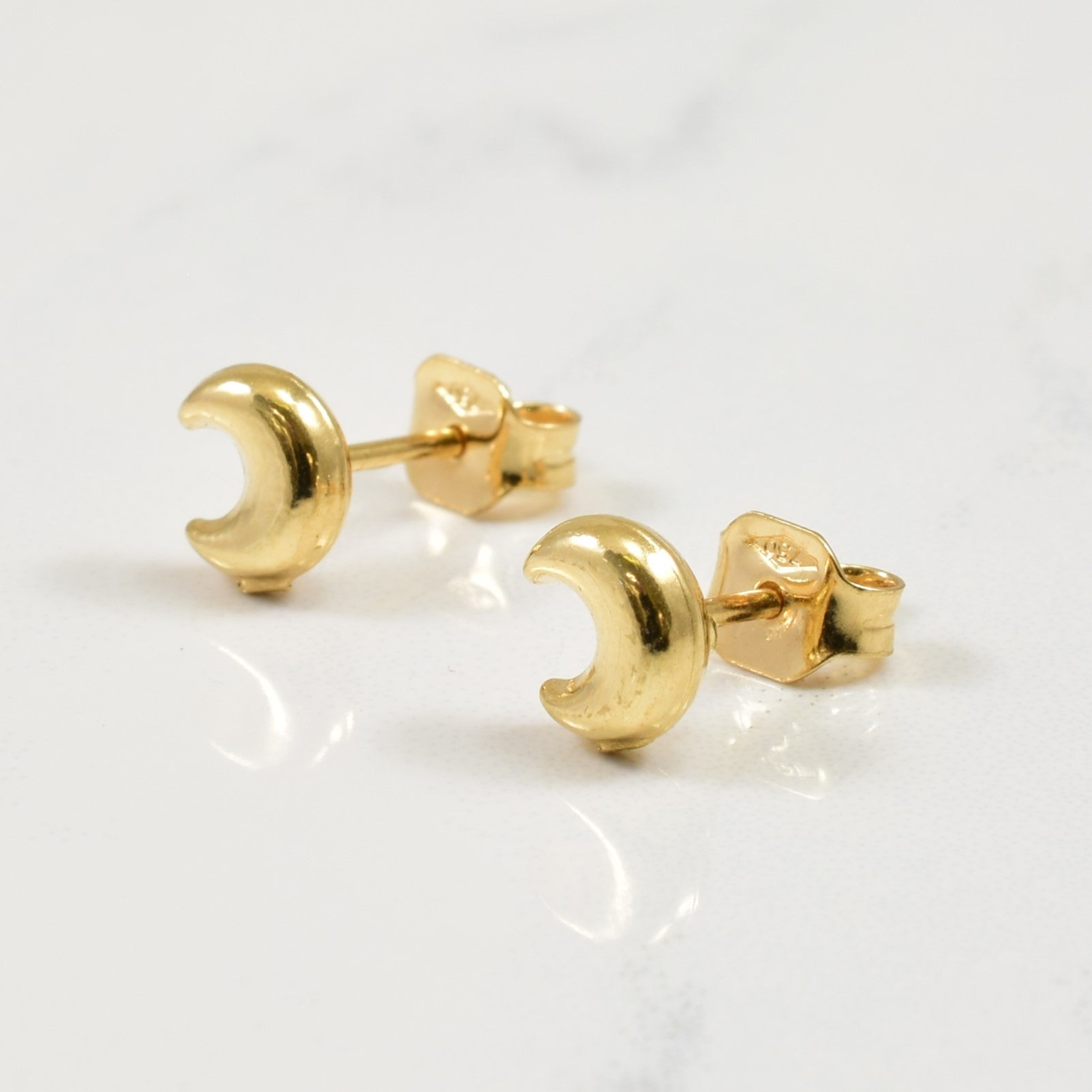 18k Yellow Gold Moon Stud Earrings