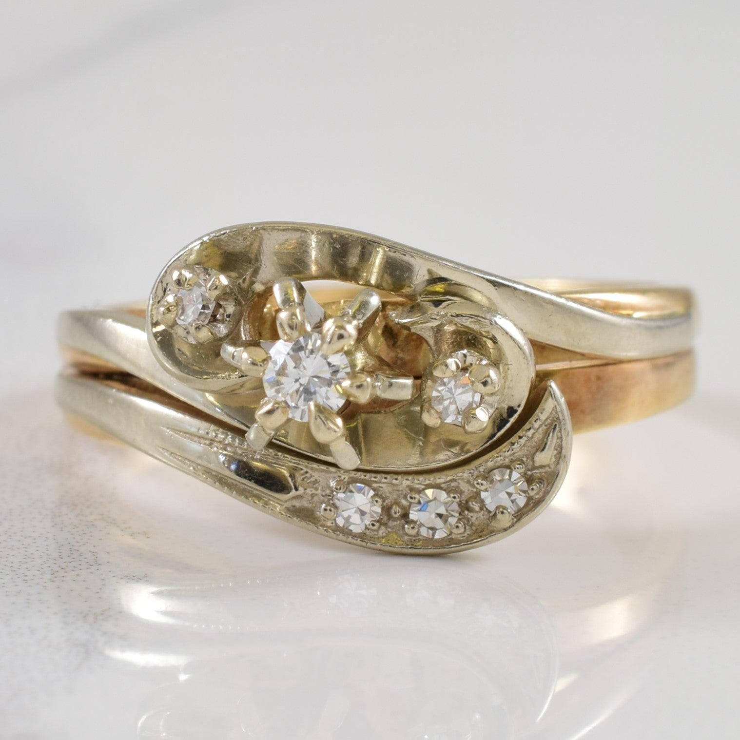 Two Tone Bypass Diamond Ring | 0.12ctw | SZ 7.5 |