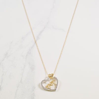 Two Tone Gold Diamond Heart 'Mom' Necklace | 0.15ctw | 20