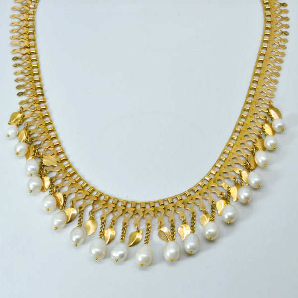 18K Yellow Gold Filigree Peal Necklace | 16