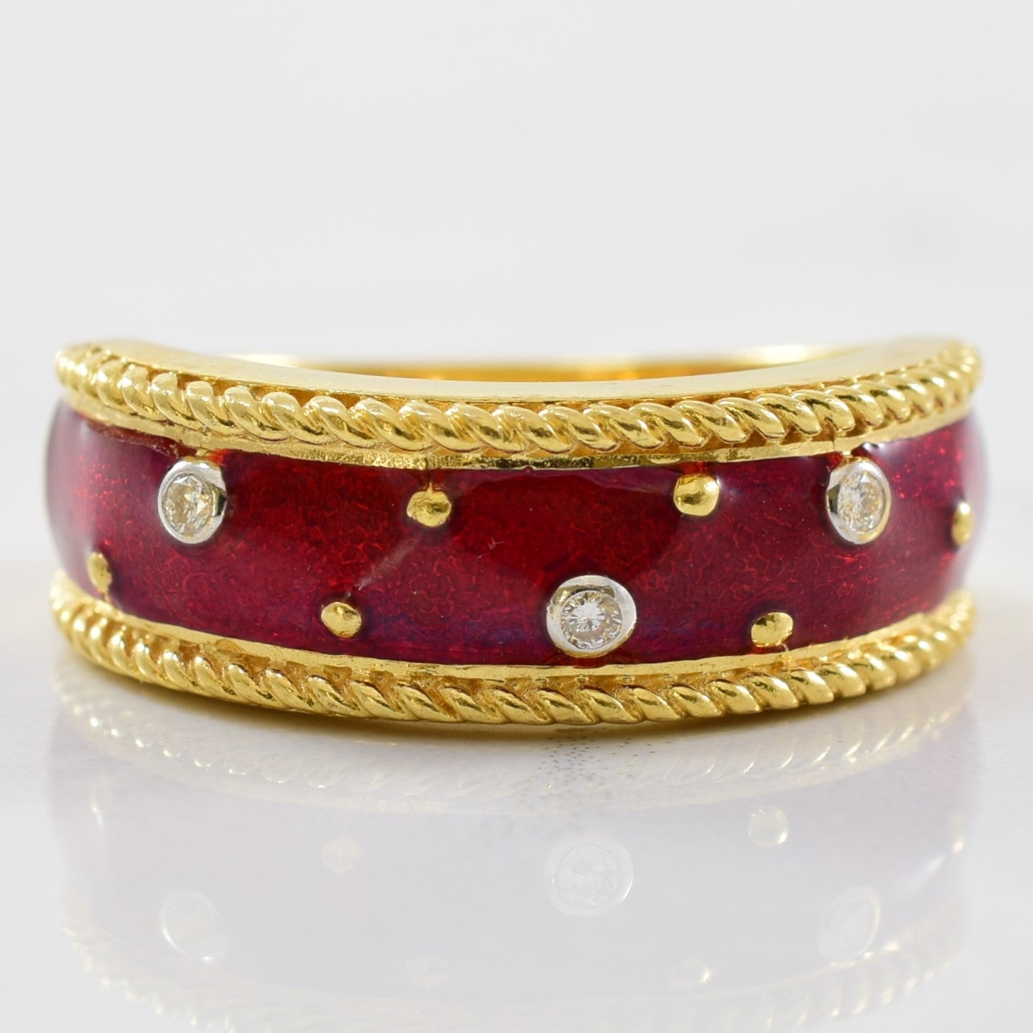 Red Enamel & Diamond Constellation Band | 0.03ctw | SZ 6.25 |