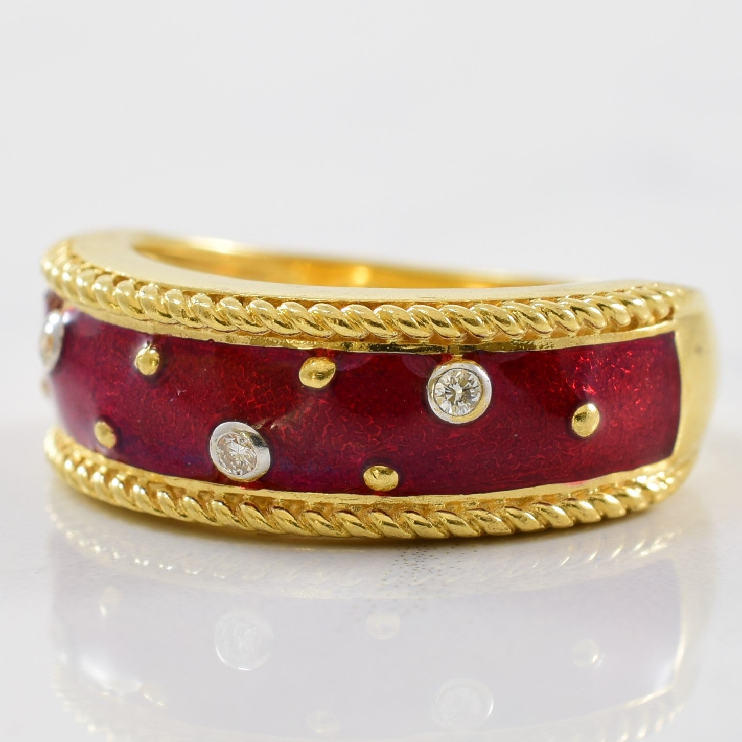 Red Enamel & Diamond Constellation Band | 0.03ctw | SZ 6.25 |