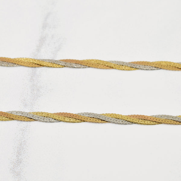 10k Tri Coloured Braided Herringbone Chain | 18