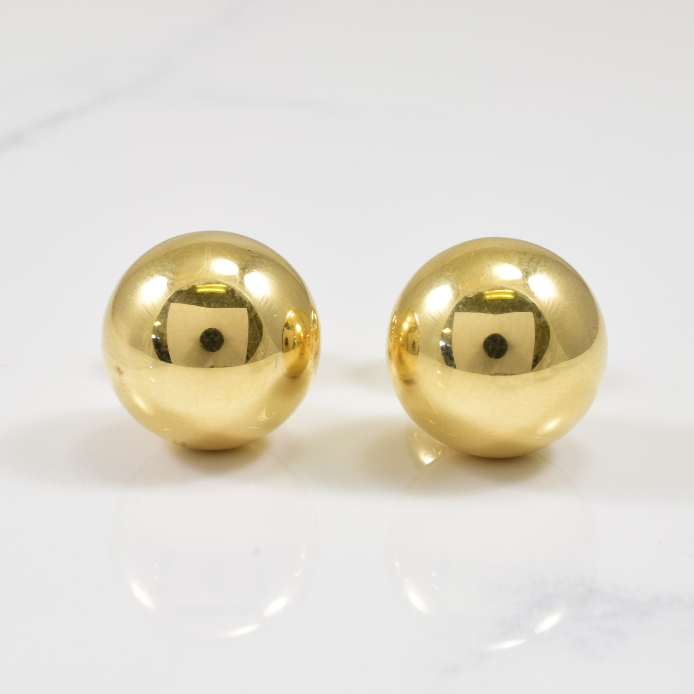 18k Yellow Gold Screw Back Large Ball Stud Earrings