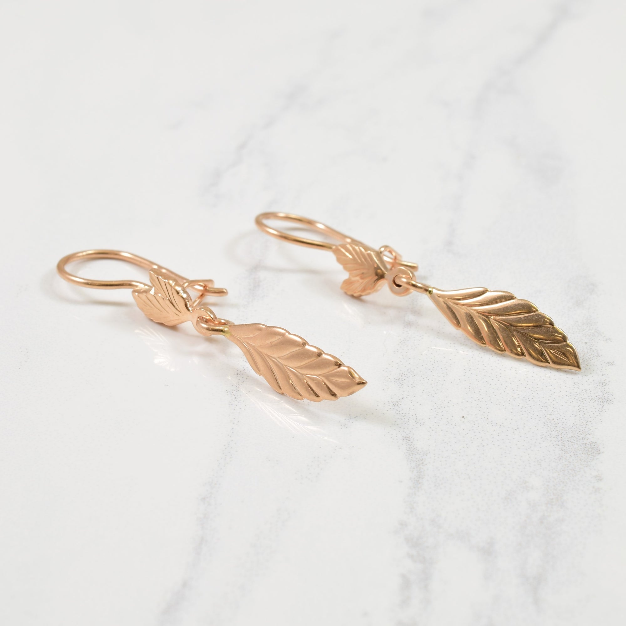 14k Rose Gold Leaf Drop Earrings