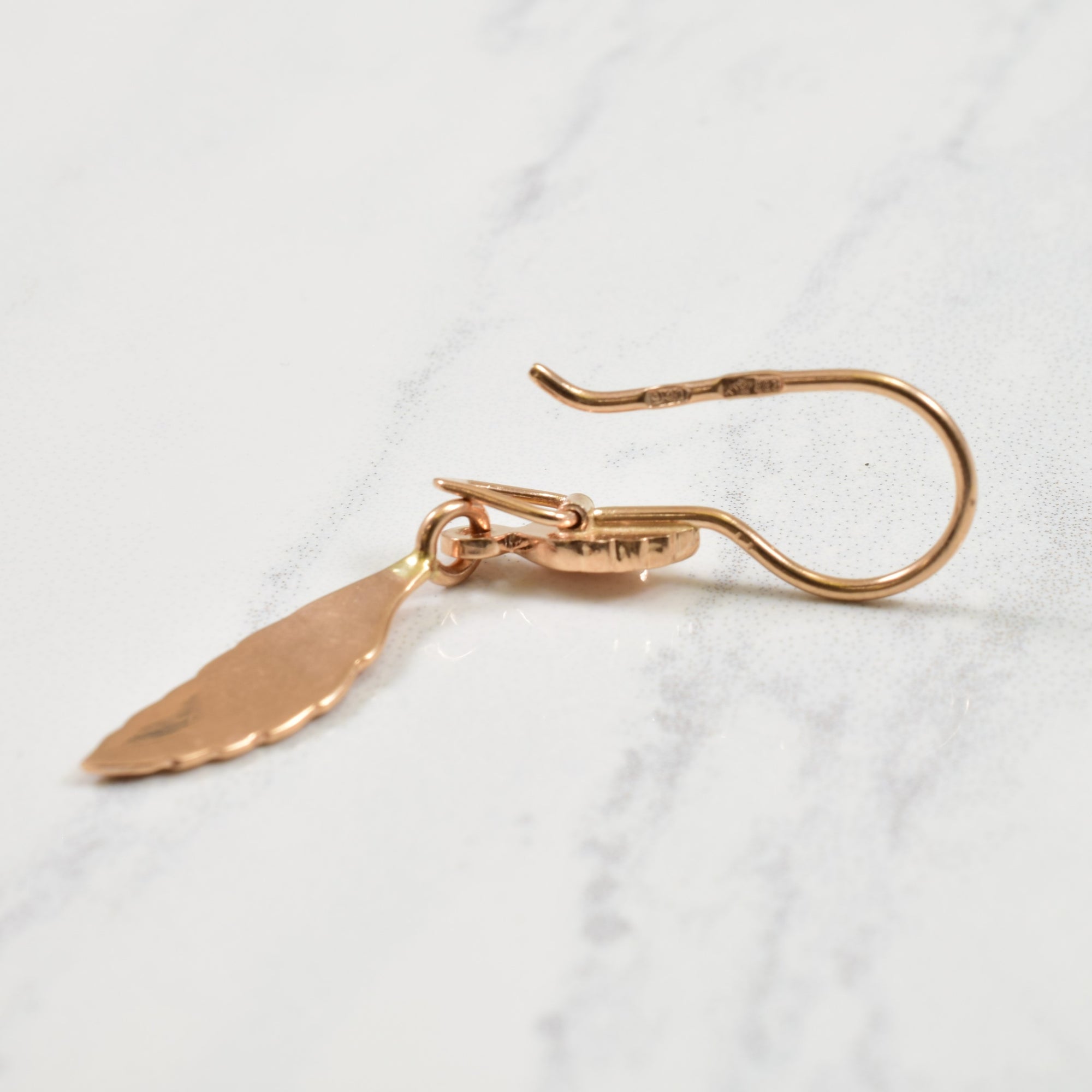 14k Rose Gold Leaf Drop Earrings