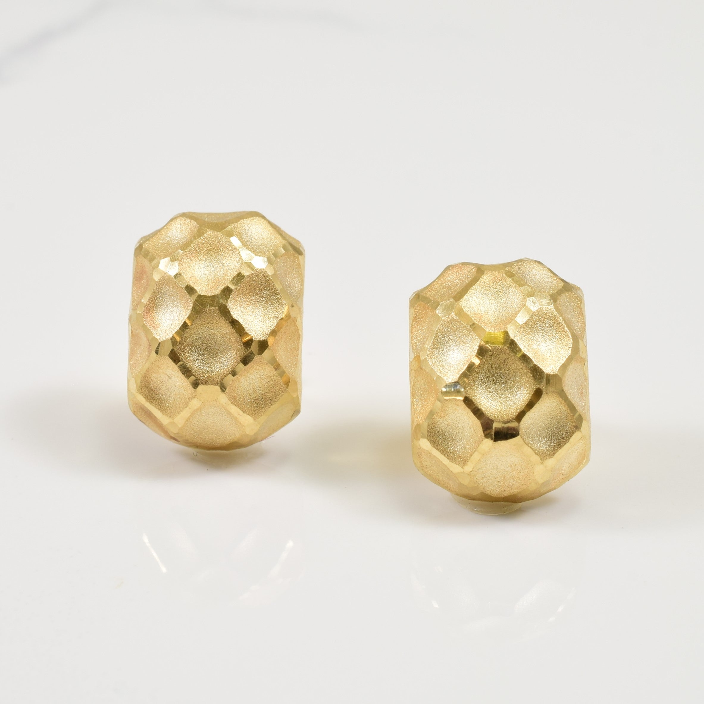 14k Yellow Gold Hollow Textured Stud Earrings