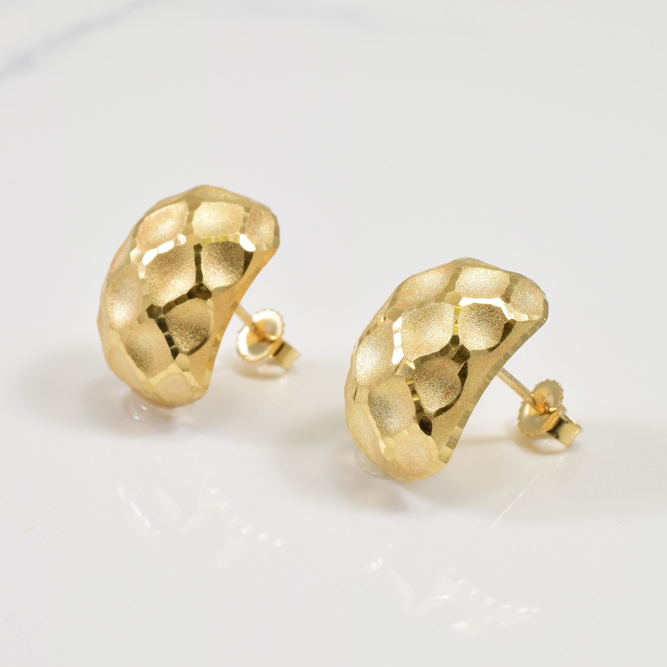 14k Yellow Gold Hollow Textured Stud Earrings