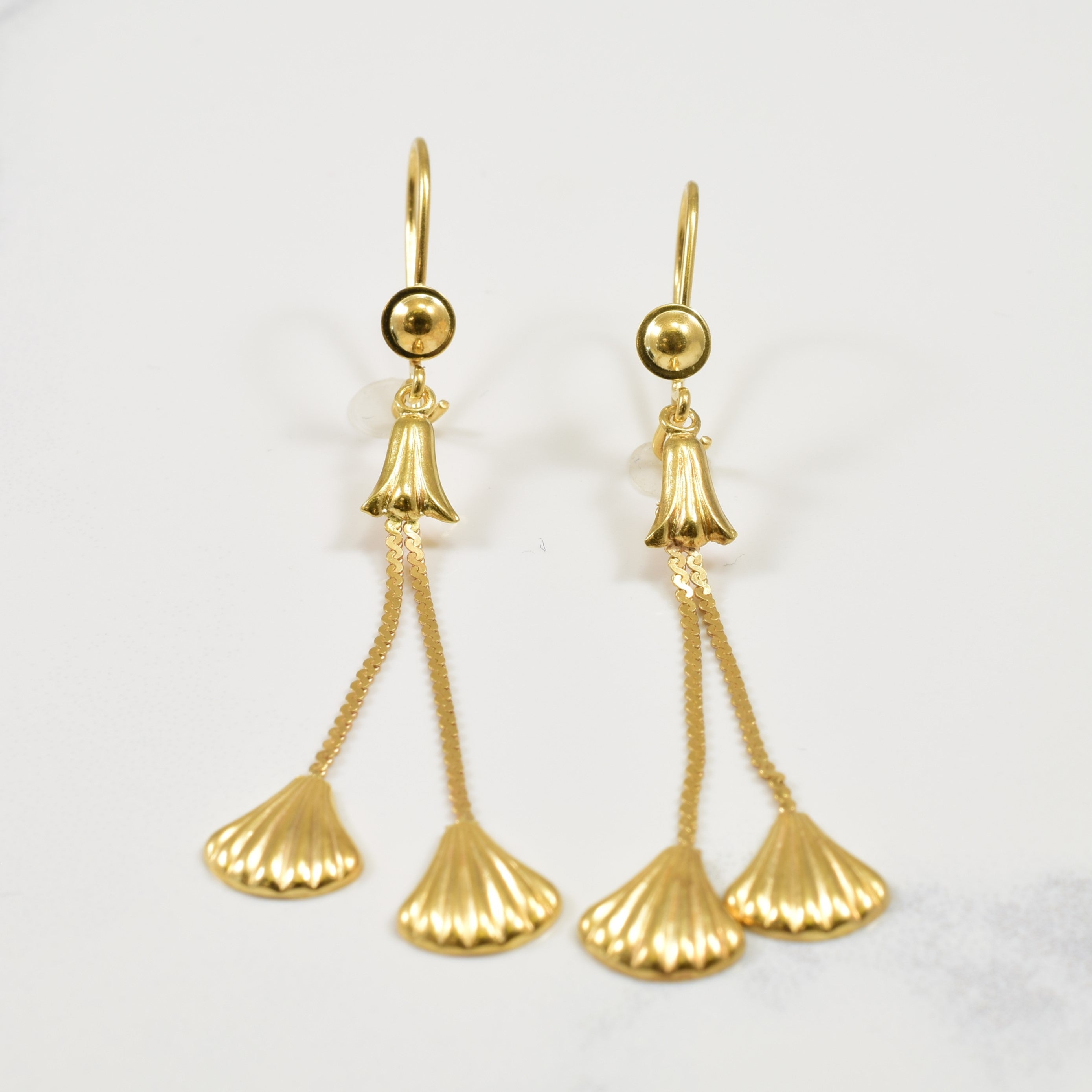 18k Yellow Gold Drop Bell Earrings