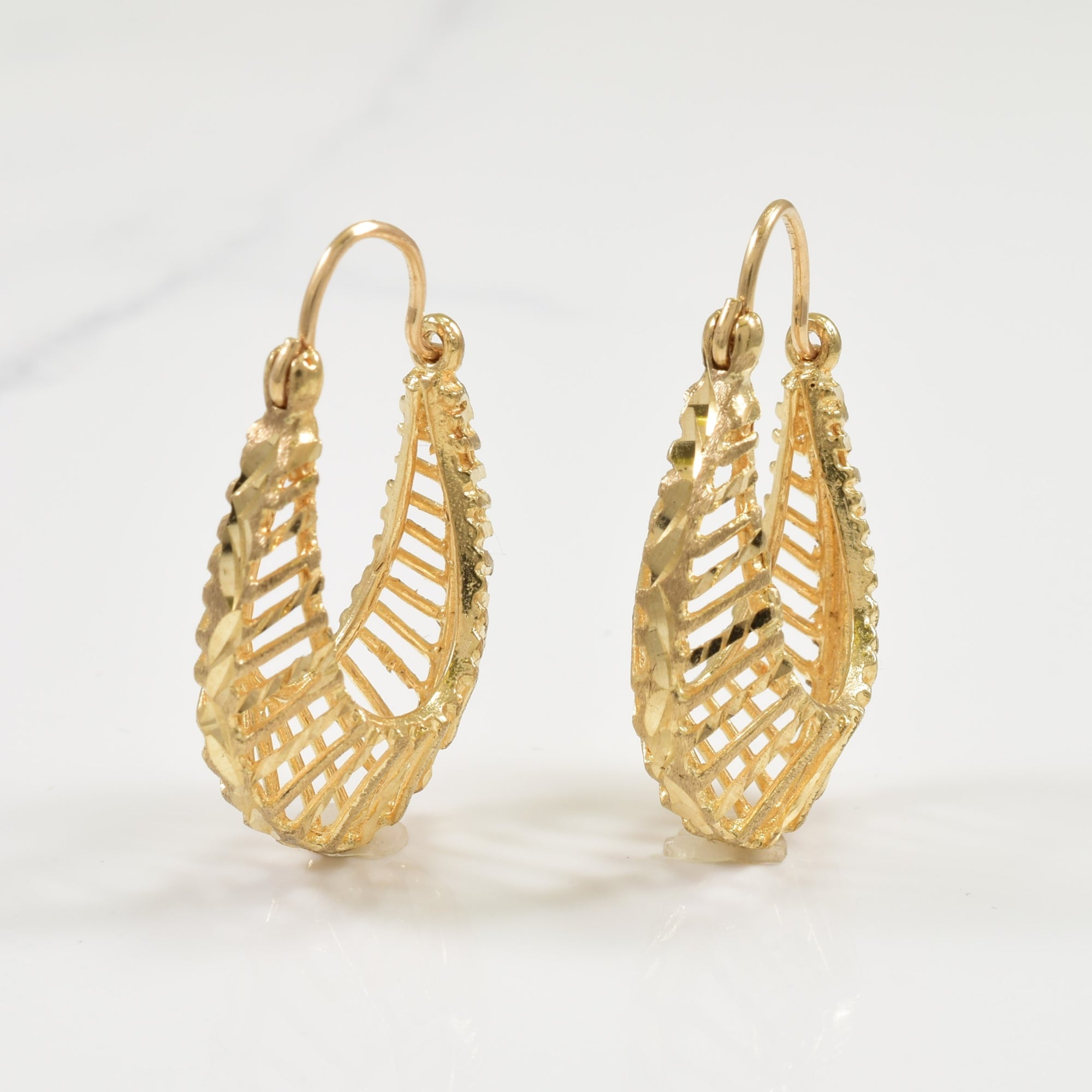 10k Yellow Gold Elongated Cage Hoops
