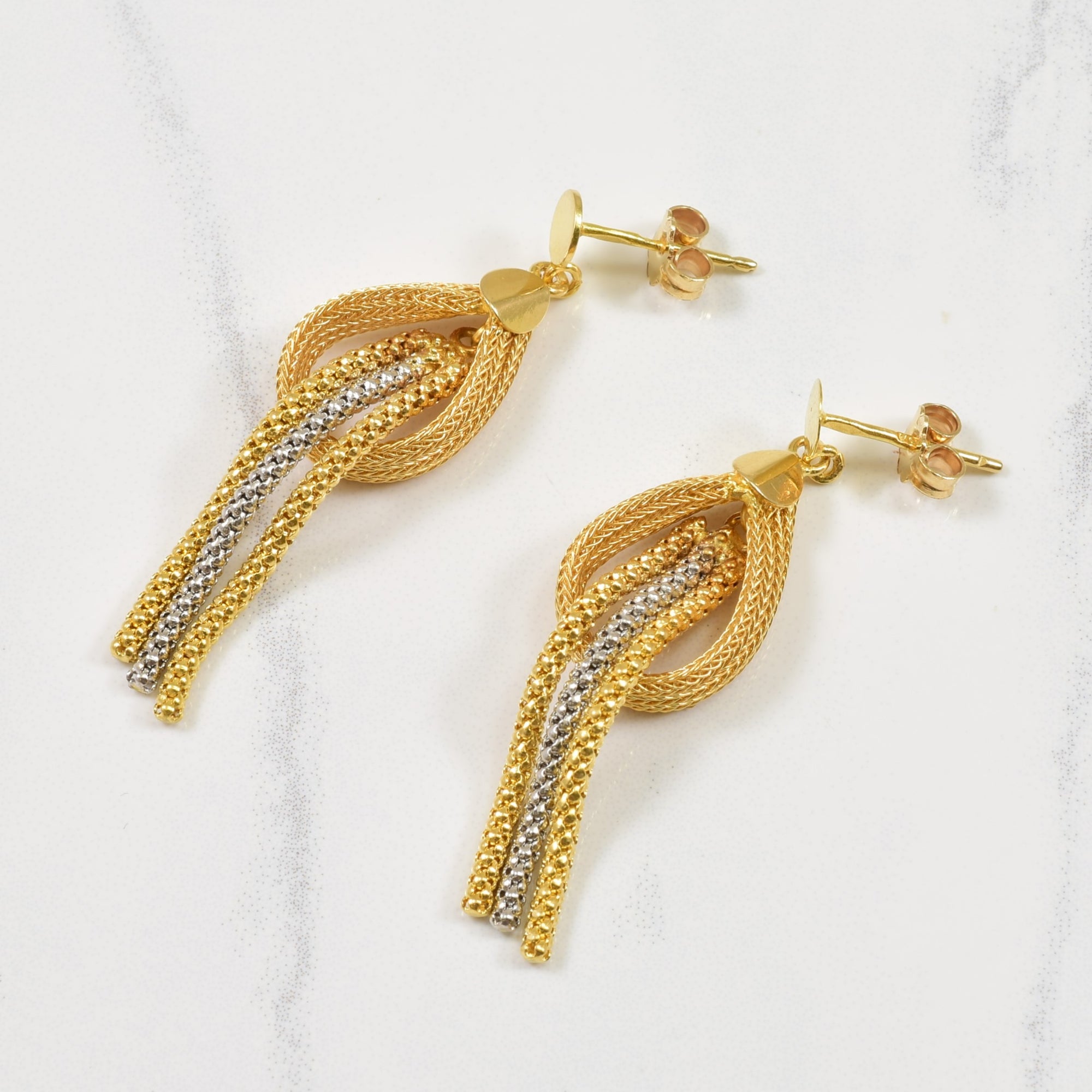 18k Yellow Gold Weaved Stud Drop Earrings