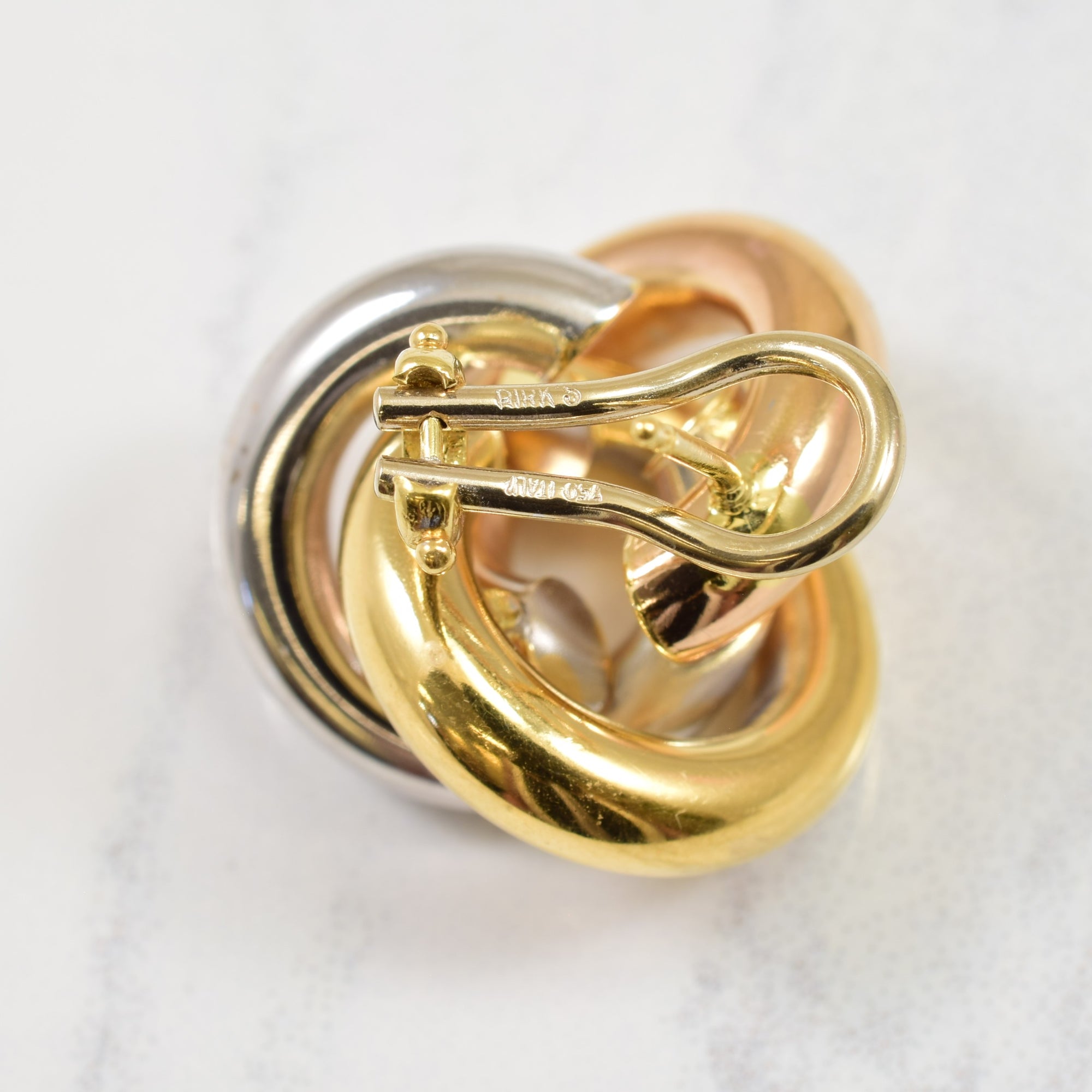Birks' 18k Tri Toned Gold Interlocking Circle Earrings