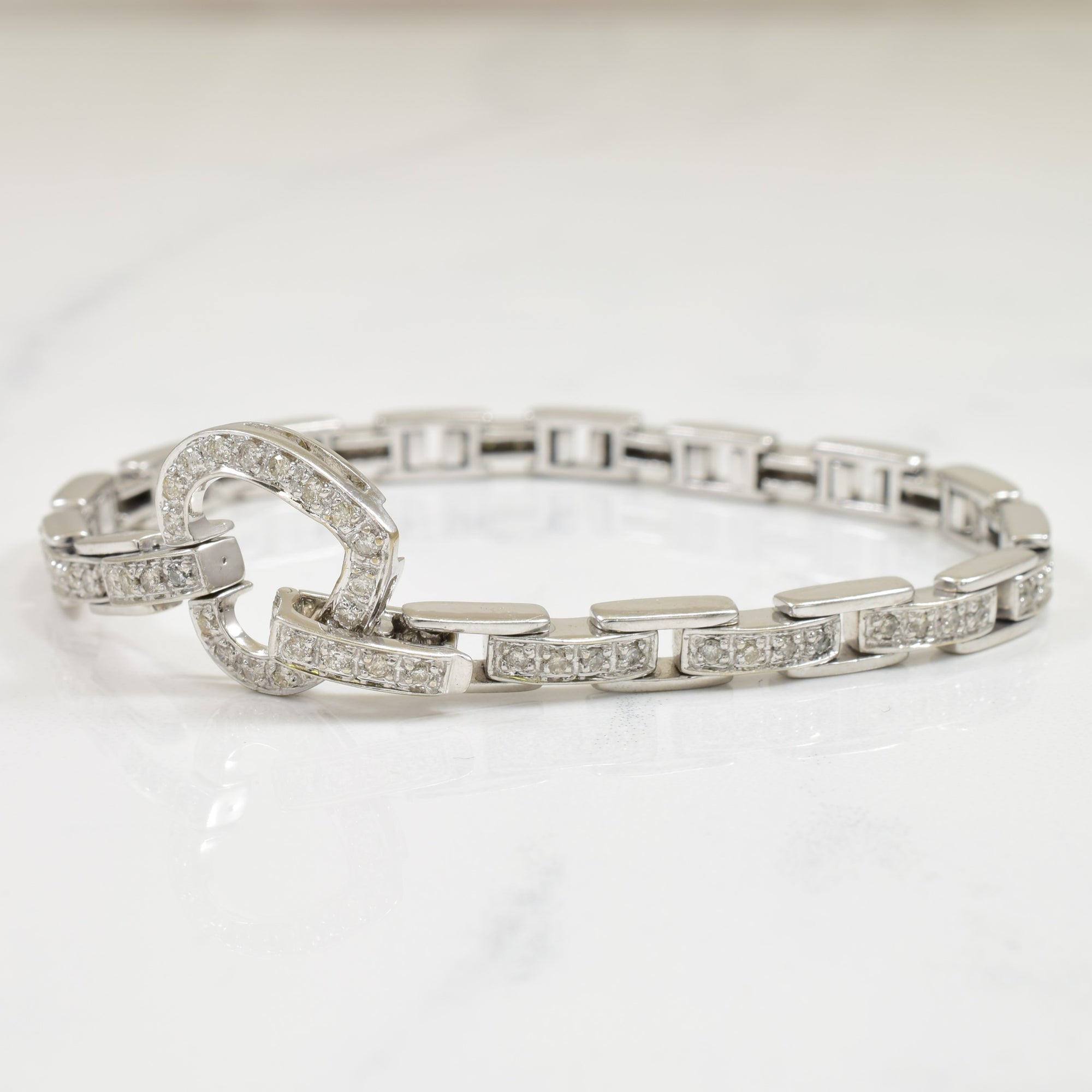 14k White Gold & Diamond Heart Bracelet | 0.99ctw | 7