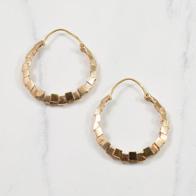 10k Yellow Gold Textured Hoop Earrings