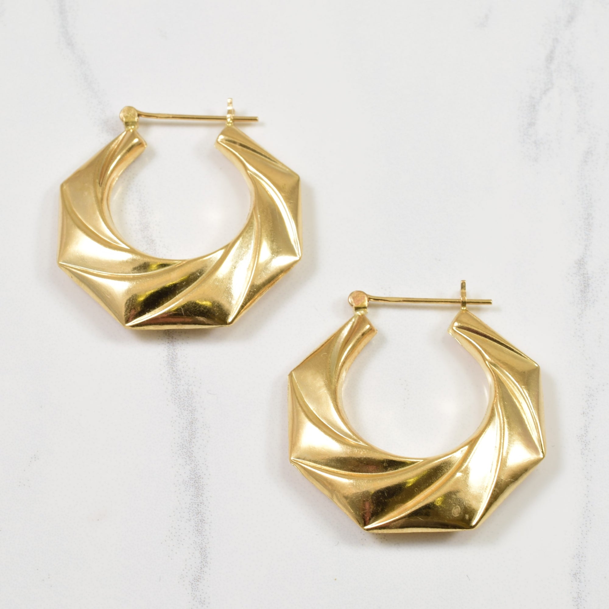 14k Yellow Gold Angular Hoop Earrings