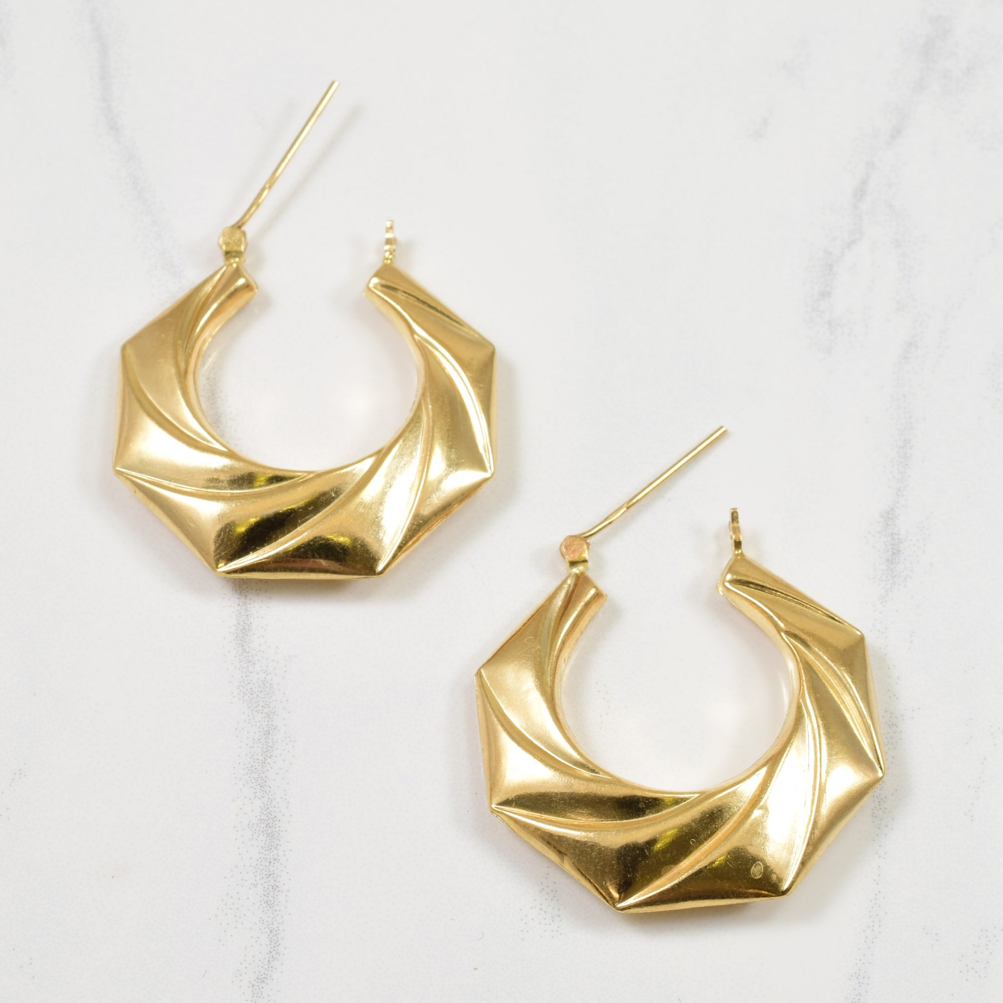 14k Yellow Gold Angular Hoop Earrings