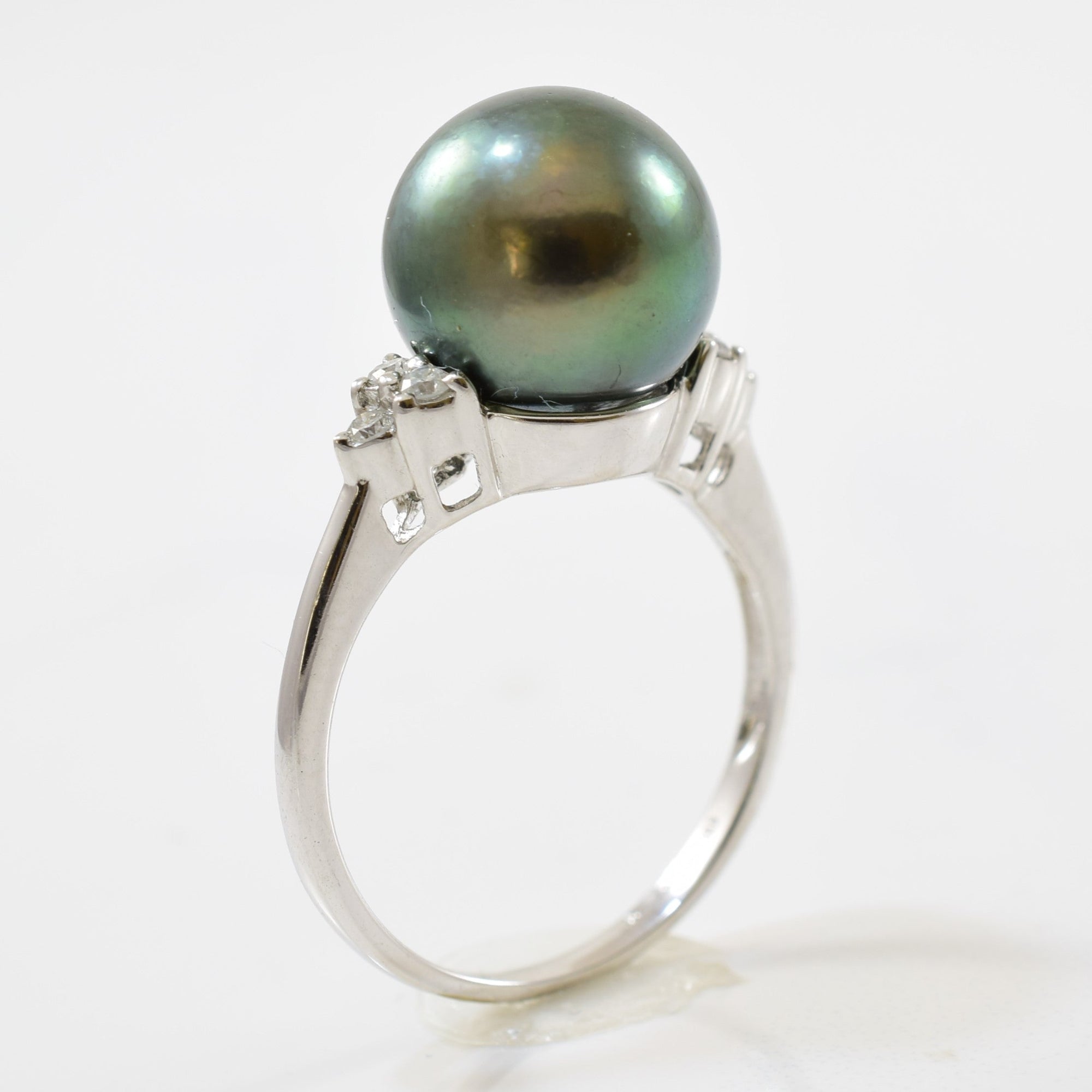 Tahitian Cultured Pearl & Diamond Ring | 0.09ctw, 8.90ct | SZ 6.75 |