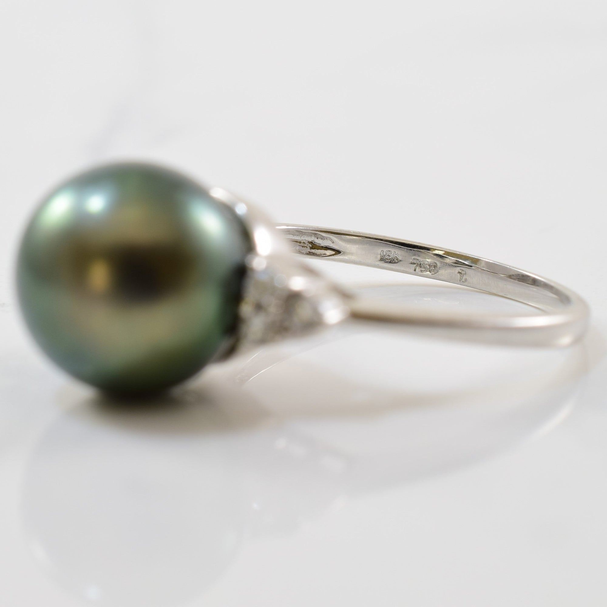 Tahitian Cultured Pearl & Diamond Ring | 0.09ctw, 8.90ct | SZ 6.75 |