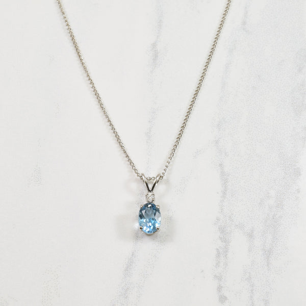 Blue Topaz & Diamond Necklace | 0.75ct, 0.03ct | 16