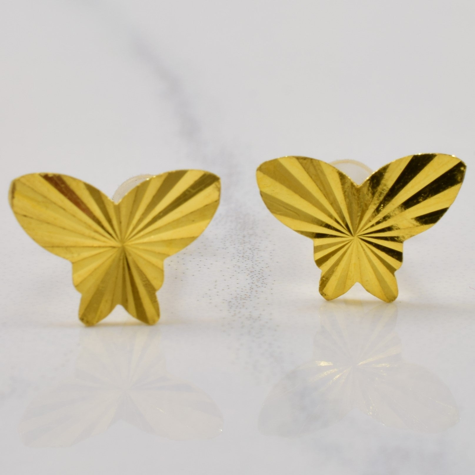 24k Yellow Gold Butterfly Stud Earrings |