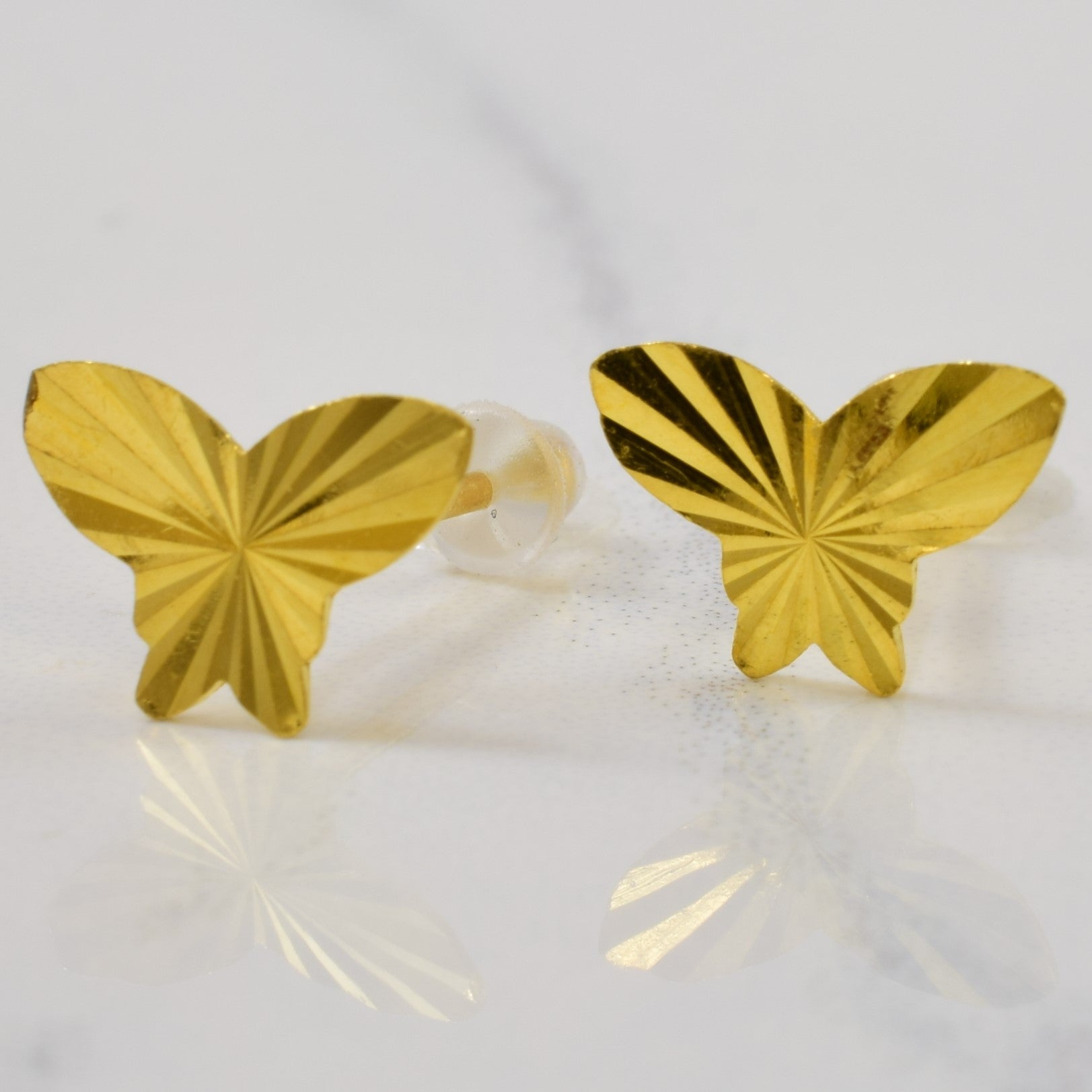 24k Yellow Gold Butterfly Stud Earrings |