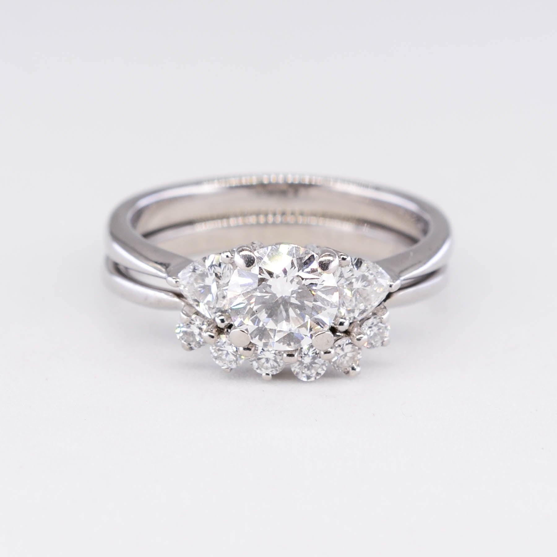 Three Stone Diamond Engagement Ring Set with Heart Diamonds | 1.37ctw | SZ 5.5 | AGS Certified