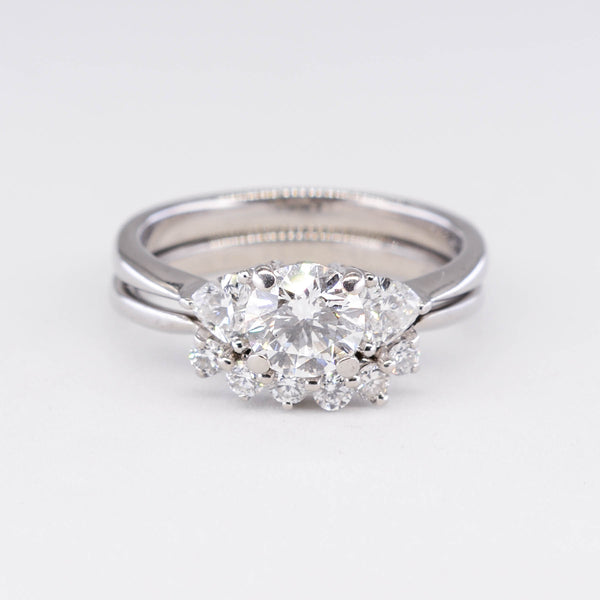Three Stone Diamond Engagement Ring Set with Heart Diamonds | 1.37ctw | SZ 5.5 | AGS Certified