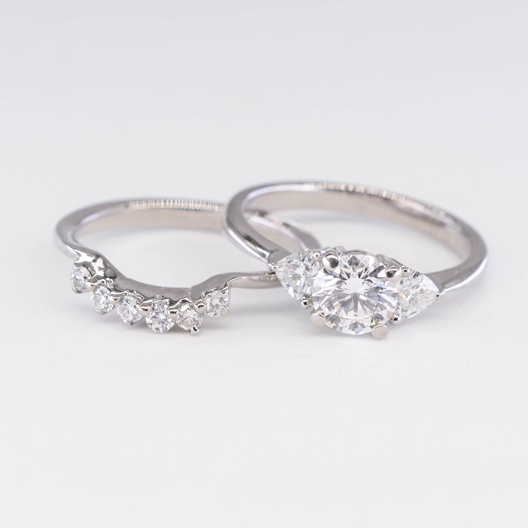 Three Stone Diamond Engagement Ring Set with Heart Diamonds | 1.37ctw | SZ 5.5 | AGS Certified