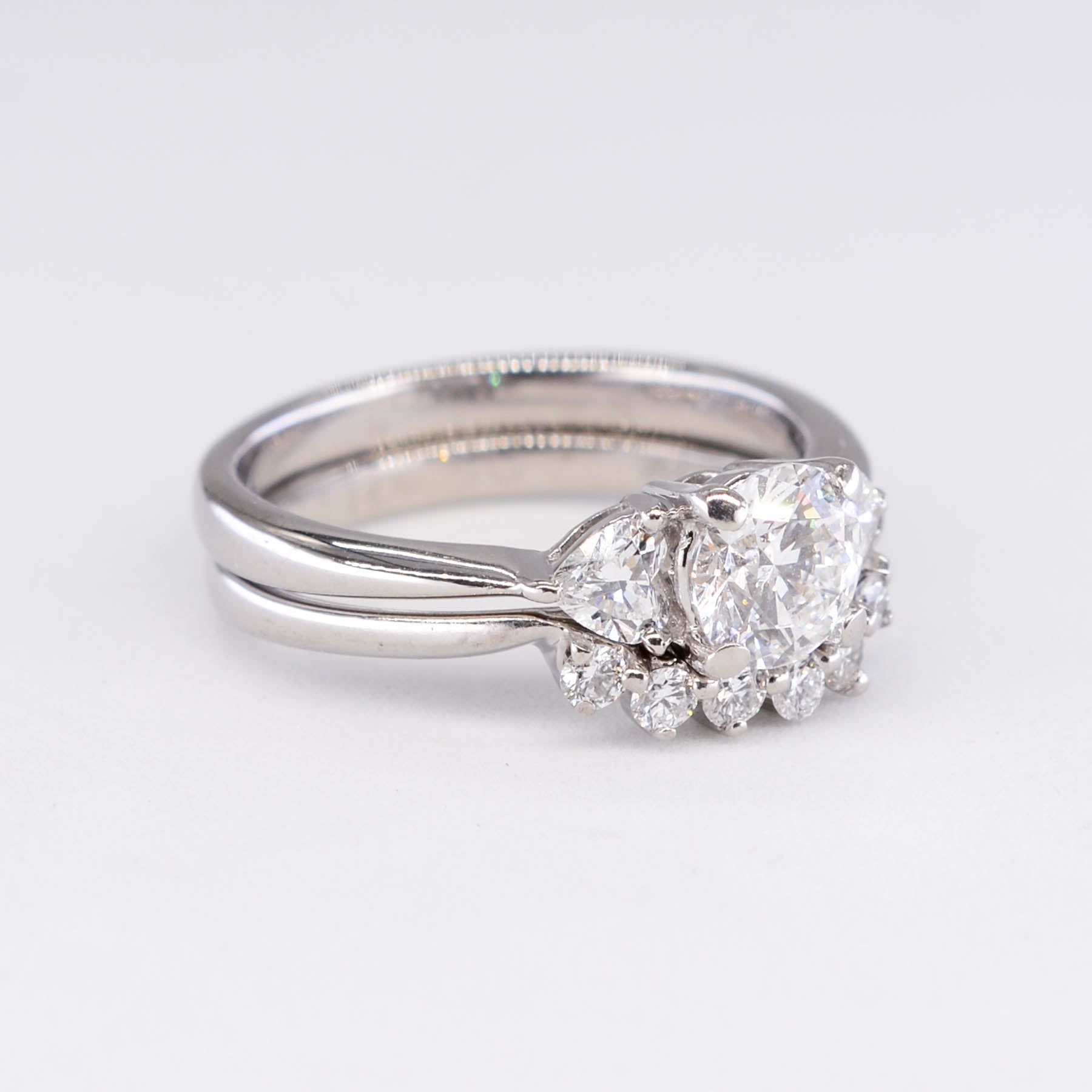 Three Stone Diamond Engagement Ring Set with Heart Diamonds | 1.37ctw | SZ 5.5 | AGS Certified