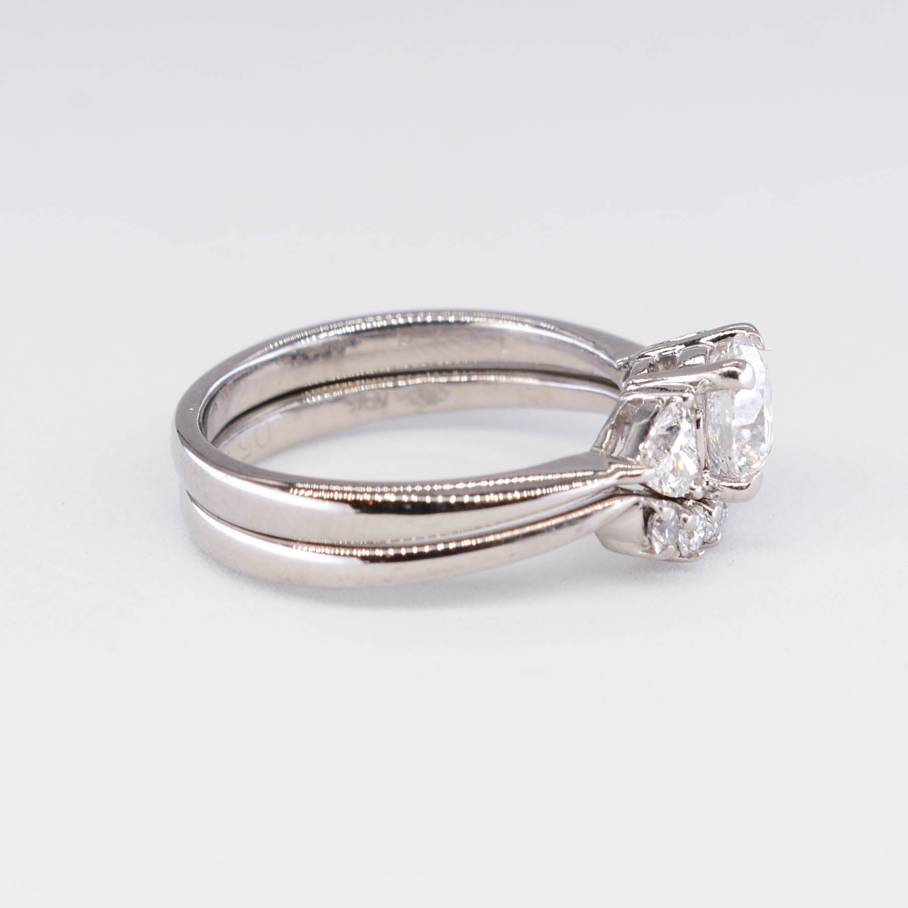 Three Stone Diamond Engagement Ring Set with Heart Diamonds | 1.37ctw | SZ 5.5 | AGS Certified