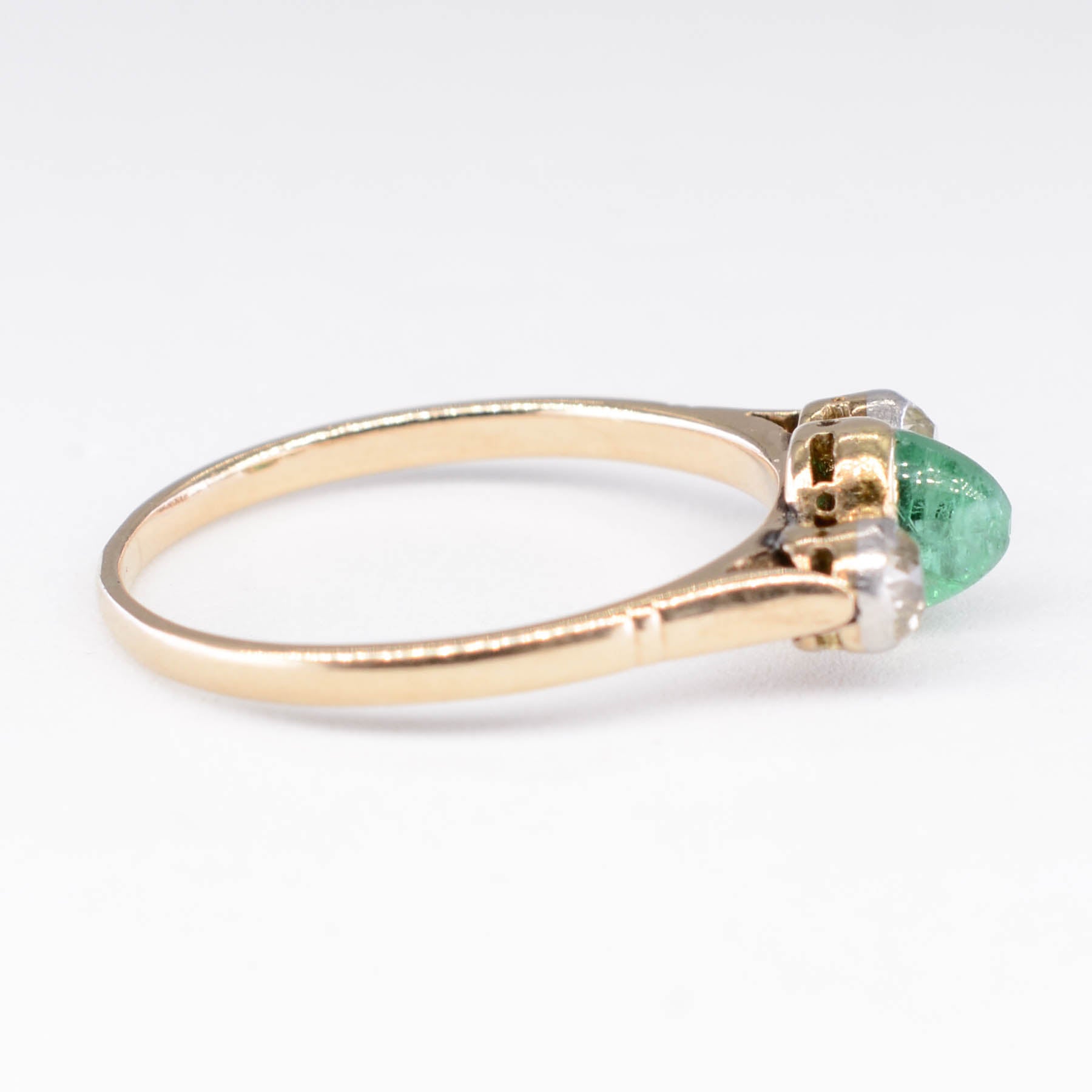 'Birks' Antique Cabochon Emerald and Diamond Three Stone Ring | 0.50ct, 0.20ctw | SZ 7 |