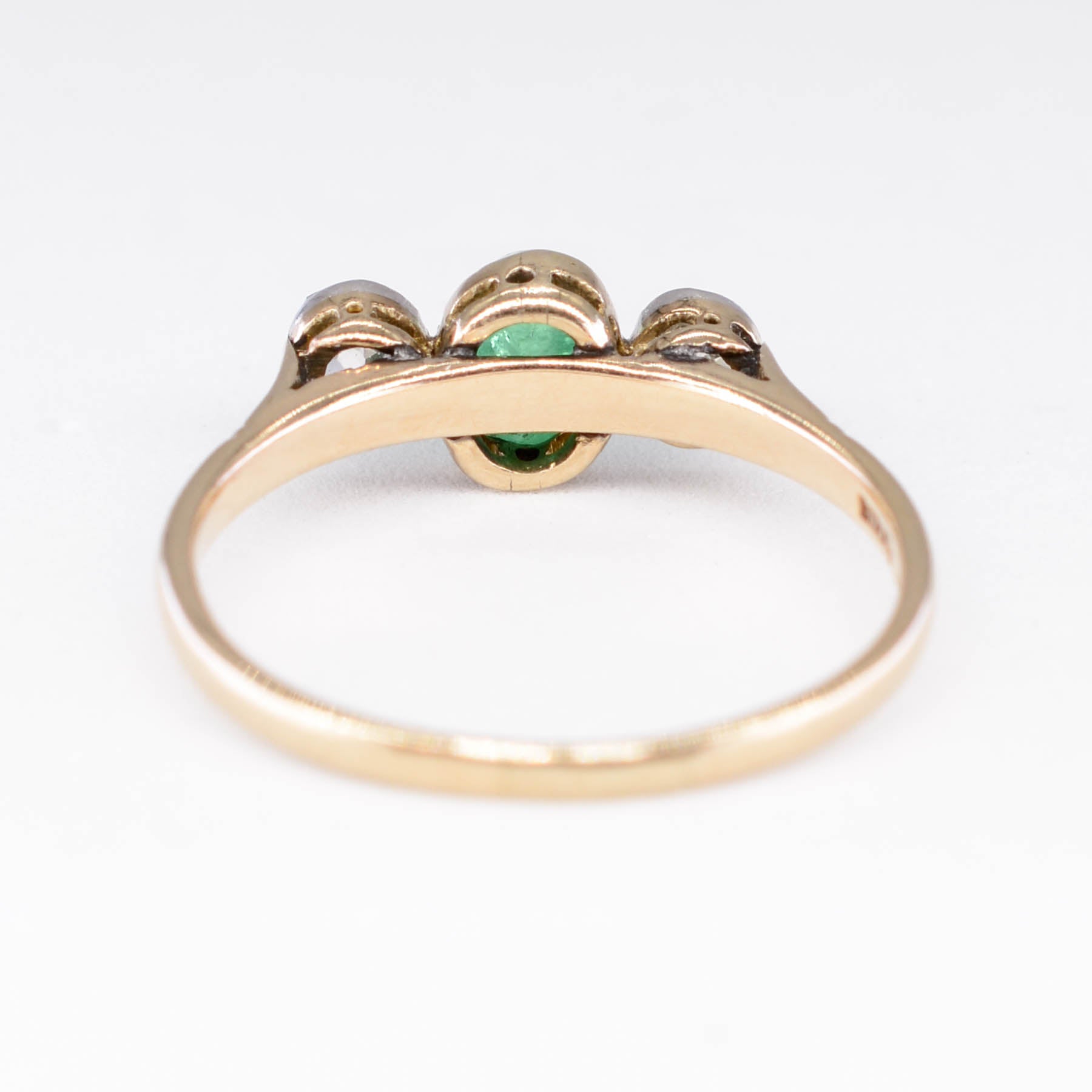 'Birks' Antique Cabochon Emerald and Diamond Three Stone Ring | 0.50ct, 0.20ctw | SZ 7 |