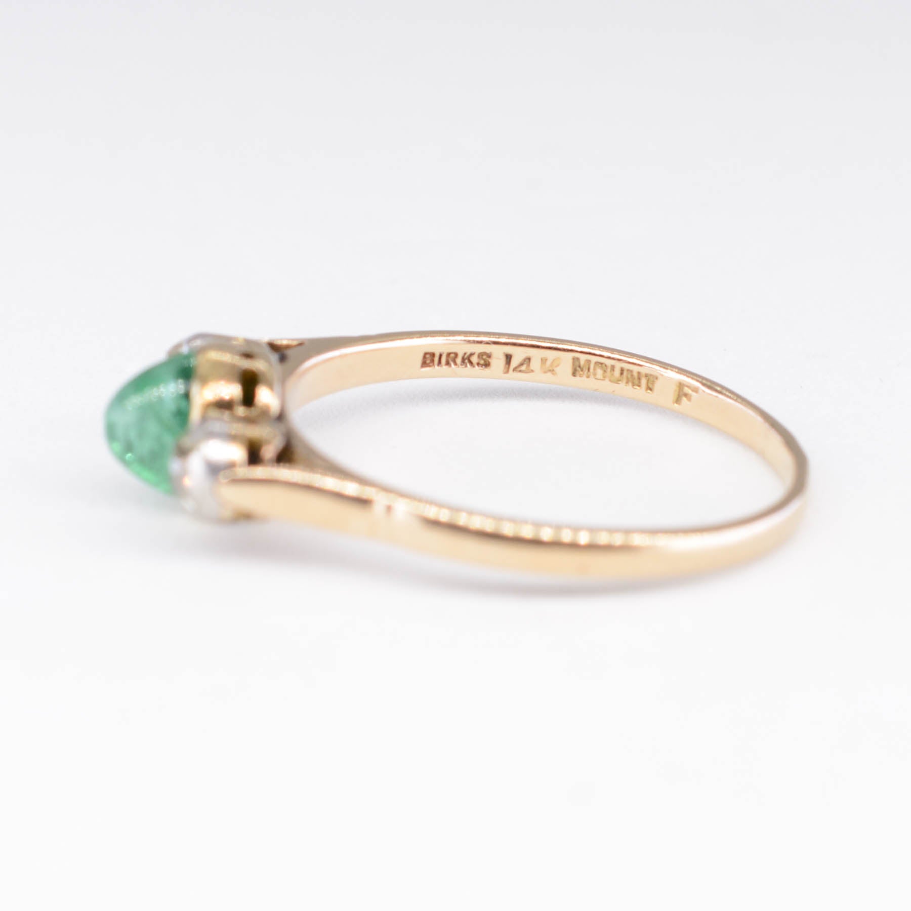 'Birks' Antique Cabochon Emerald and Diamond Three Stone Ring | 0.50ct, 0.20ctw | SZ 7 |