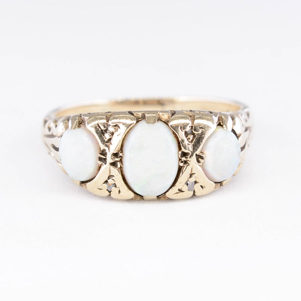 London 1972 Vintage Three Stone Opal Bezel Set Ring | 1.00ctw | SZ 6 |
