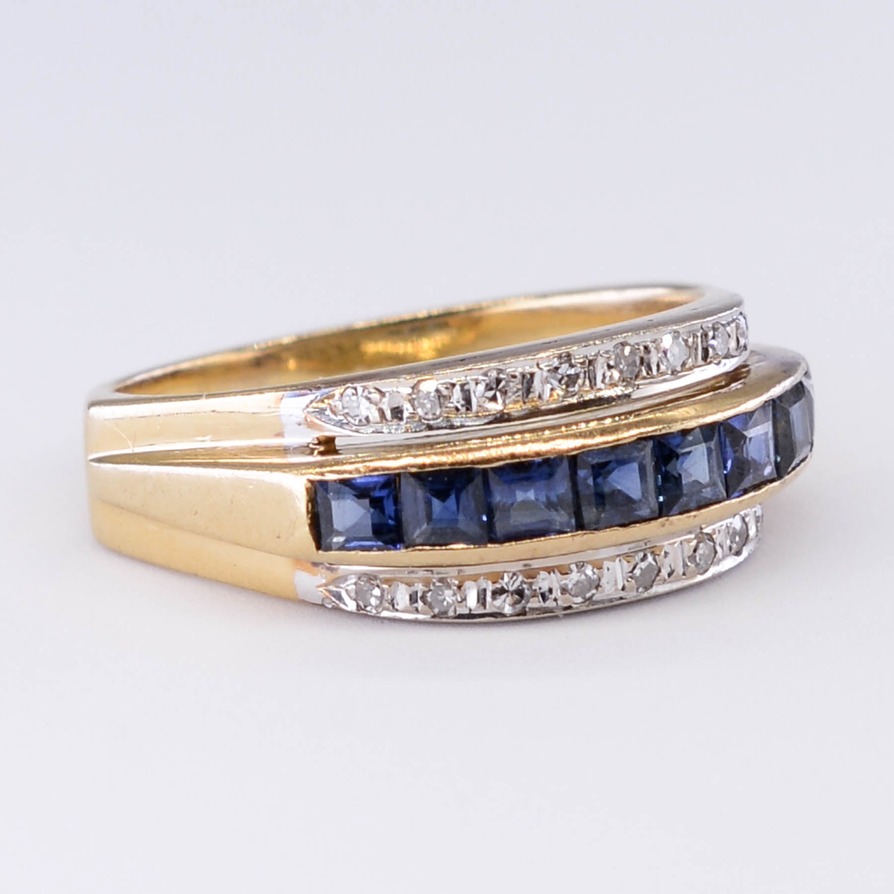 Channel Set Sapphire and Diamond Ring | 0.80ctw, 0.09ctw | SZ 5.75 |