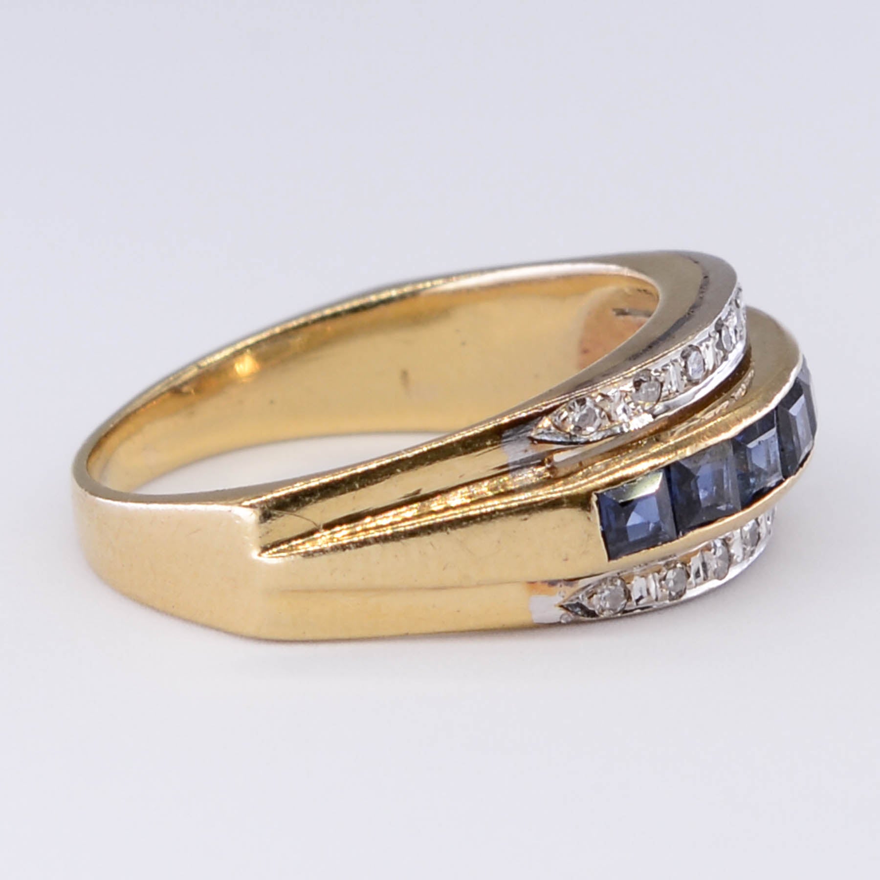 Channel Set Sapphire and Diamond Ring | 0.80ctw, 0.09ctw | SZ 5.75 |
